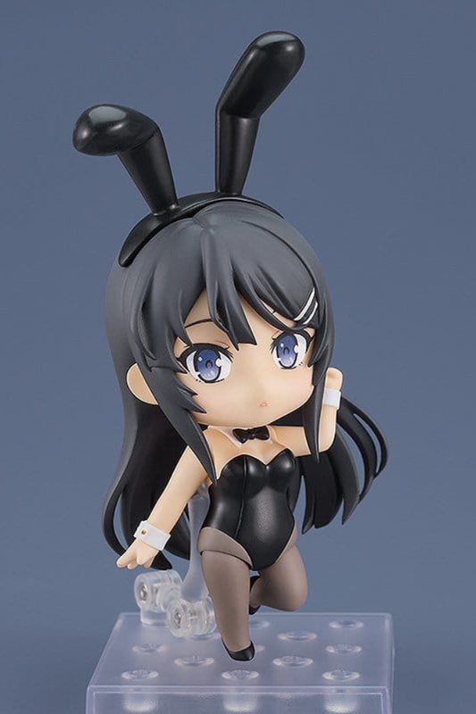 Figura Nendoroid de Mai Sakurajima Bunny Girl Ver. de Rascal Does Not Dream of Bunny Girl Senpai, fabricada por Good Smile Company, de 10 cm, con expresiones faciales y piezas intercambiables.