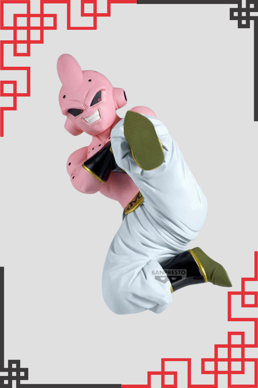 Figura de Majin Buu de Dragon Ball Z perteneciente a la colección Pure Match Makers de Banpresto, representado en una dinámica pose de combate y con aproximadamente 13 cm de altura.