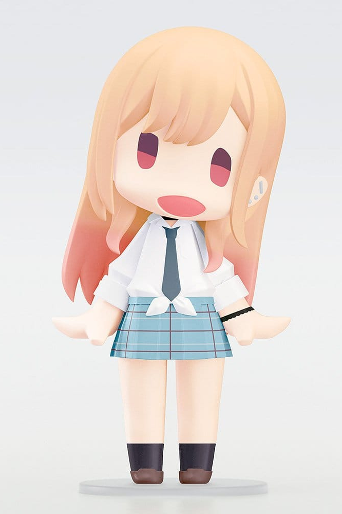 Figura Marin Kitagawa de My Dress-Up Darling, colección HELLO! GOOD SMILE de Good Smile Company, 10 cm, diseño chibi con cabello rubio y puntas rosadas, uniforme escolar y cabeza articulada.