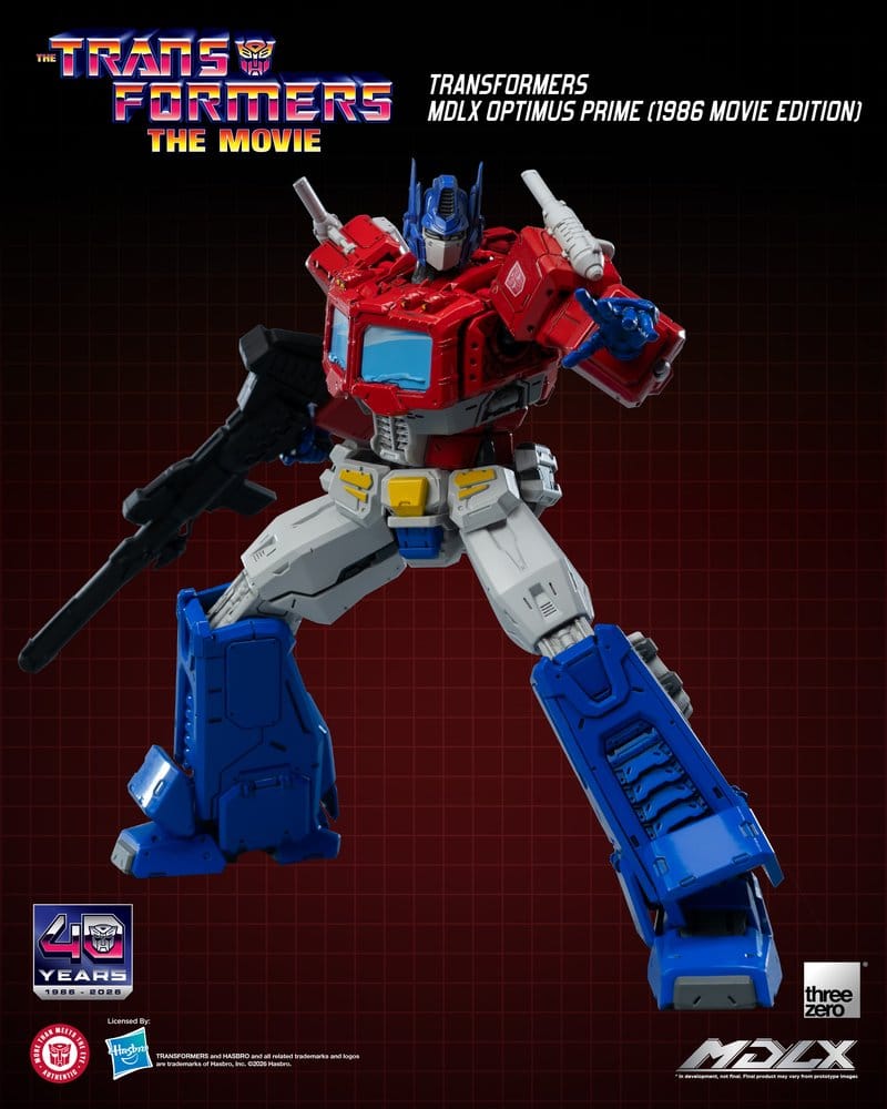 Vista de cuerpo completo de la figura MDLX Optimus Prime (1986 Movie Edition) mostrando su diseño clásico y gran articulación.