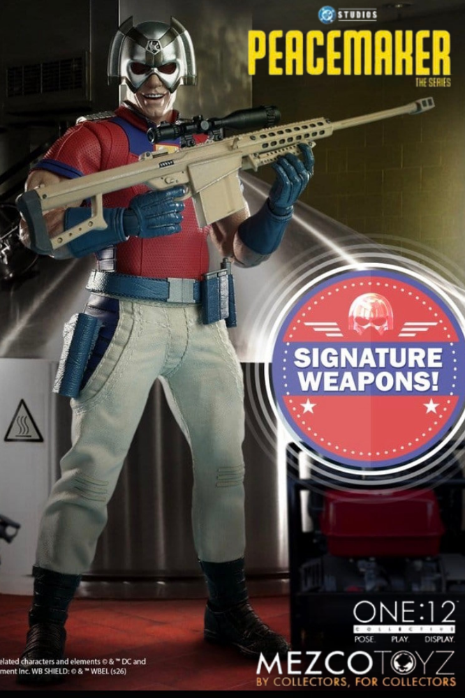 Figura Peacemaker DC Comics One:12 Collective a escala 1/12 de Mezco Toyz, de aproximadamente 17 cm, articulada y con múltiples accesorios y figura de Eagly.