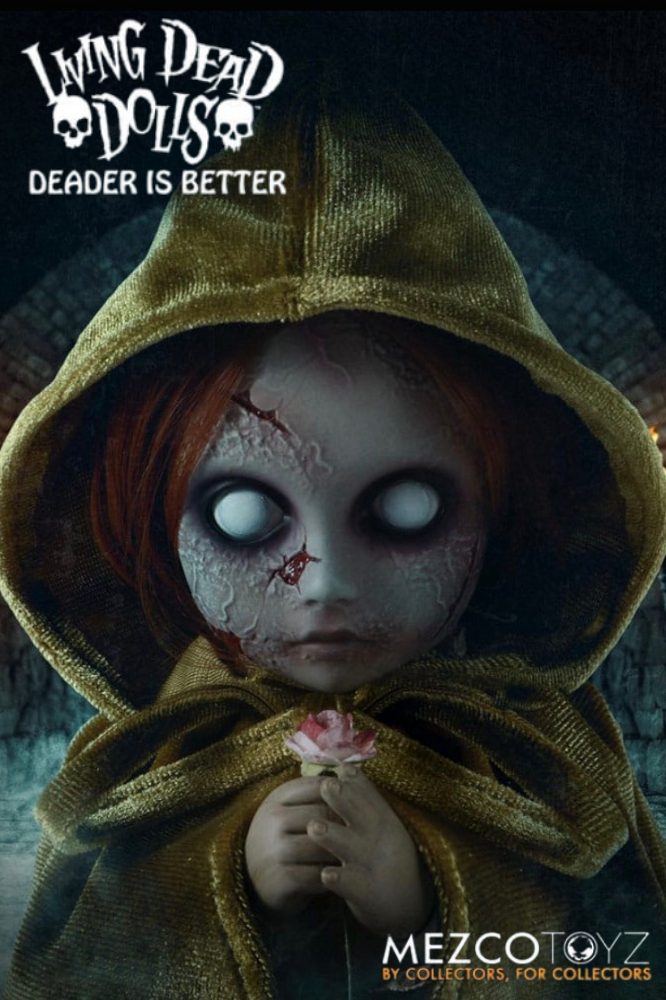Muñeca Posey de Living Dead Dolls Deader Is Better de Mezco Toyz con ropa de tela, expresiones intercambiables y aproximadamente 25 cm de altura.