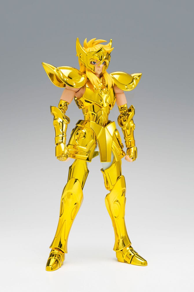 Figura oficial Saint Cloth Myth EX de Hyoga con la Armadura de Oro de Acuario, edición Inheritor Of The Gold Cloth de Tamashii Nations con acabados premium y piezas metálicas.