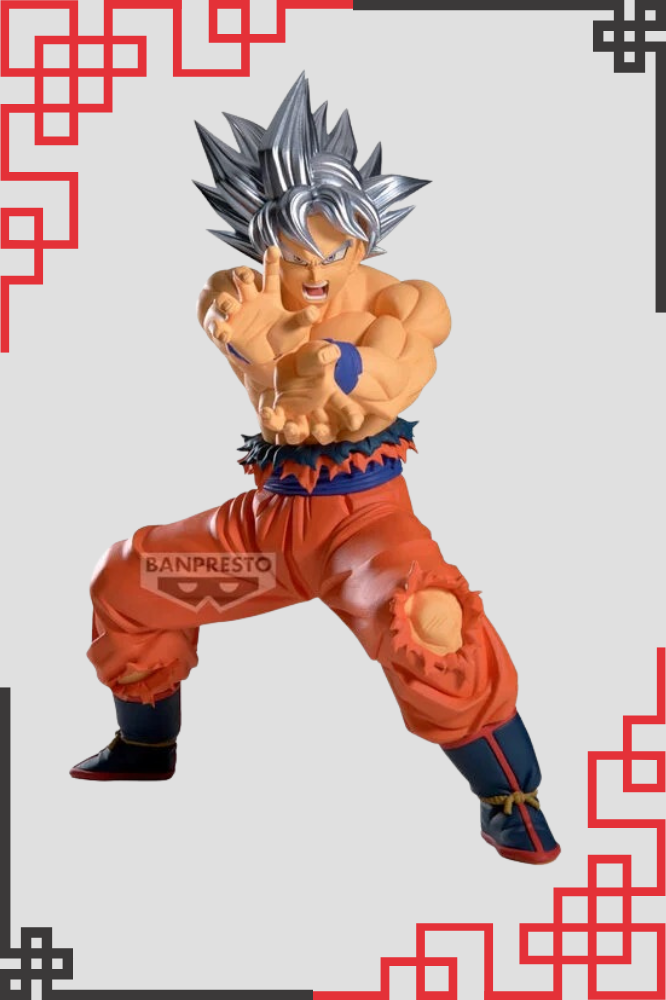 Figura de Son Goku Ultra Instinto de Dragon Ball Super perteneciente a la colección Grandista de Banpresto, de aproximadamente 25 cm de altura.