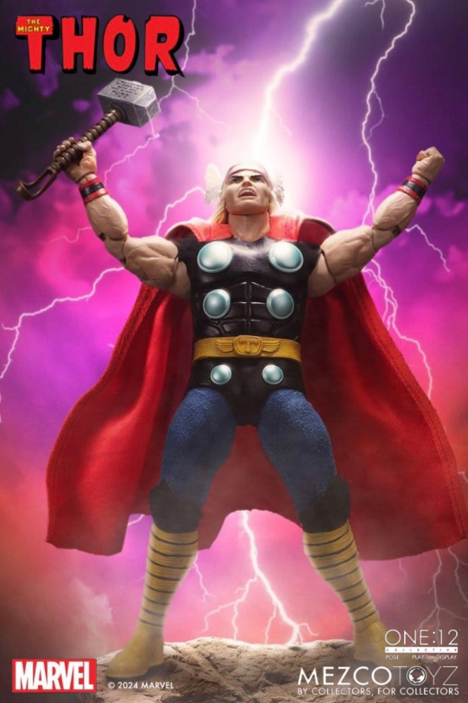 Figura Thor a escala 1/12 de la colección One:12 Collective de Mezco Toyz inspirada en la apariencia clásica del Dios del Trueno de Marvel Comics.