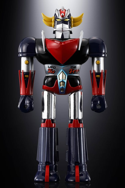 Figura oficial Chogokin Deluxe de Grendizer junto al UFO Spazer, fabricada por Tamashii Nations con piezas metálicas, alta articulación y acabados premium.
