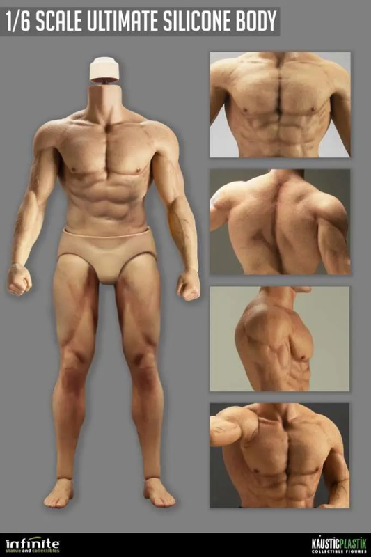 Cuerpo masculino de silicona Kaustic Plastik Ultimate a escala 1/6 con musculatura hiperrealista y esqueleto interno articulado de metal.