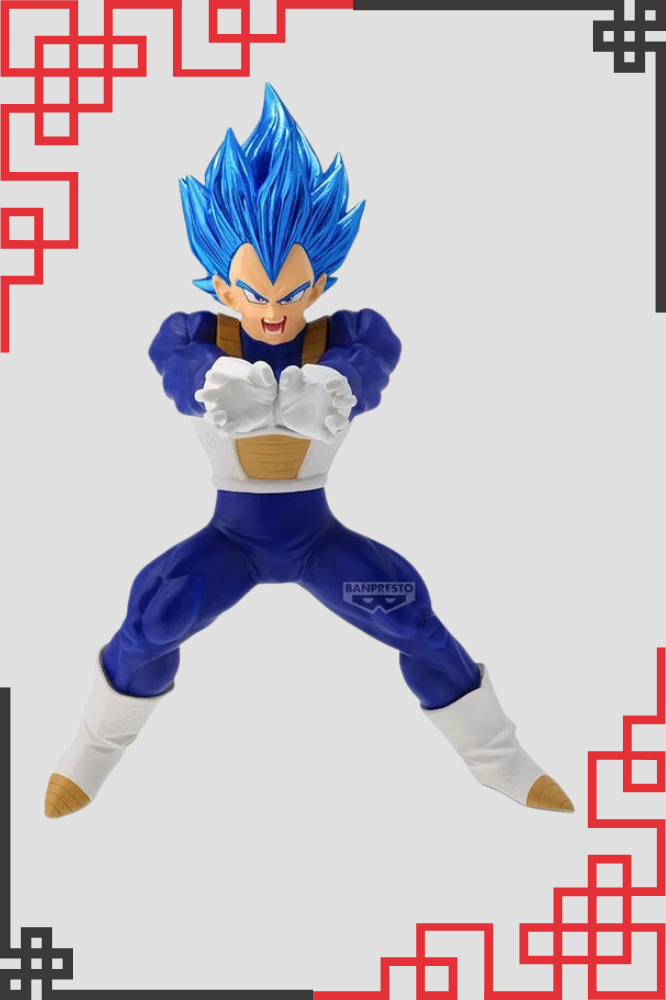 Figura de Vegeta Super Saiyan God Super Saiyan Evolved de Dragon Ball Super perteneciente a la colección Blood of Saiyans de Banpresto, de aproximadamente 19 cm de altura.