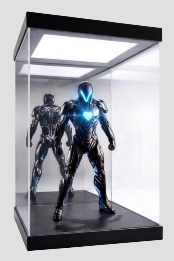 Vitrina acrílica Hero Stage Shine and Slide con iluminación LED para exposición y protección de figuras de colección a escala 1/6.