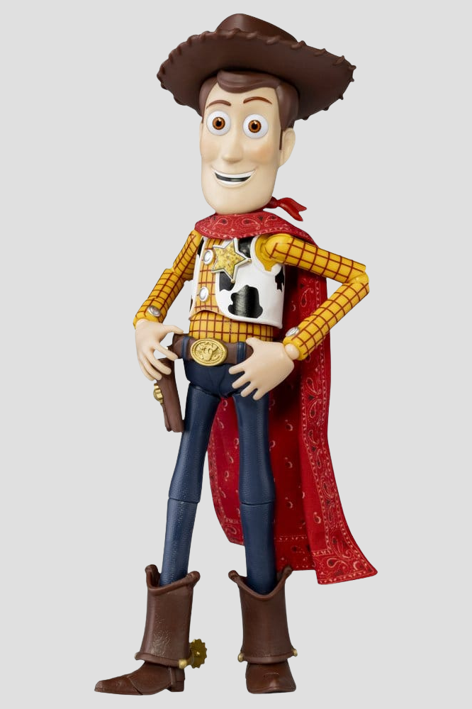 Figura articulada de Woody de Toy Story fabricada por Beast Kingdom para la línea Dynamic 8ction Heroes, con aproximadamente 23 cm de altura y su característico traje de sheriff.