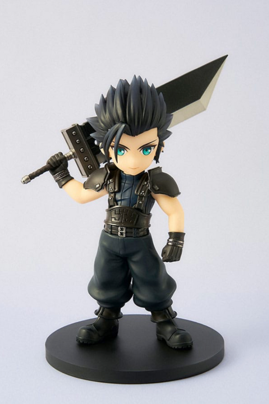Estatua chibi de Zack Fair con Buster Sword al hombro – Final Fantasy VII Rebirth