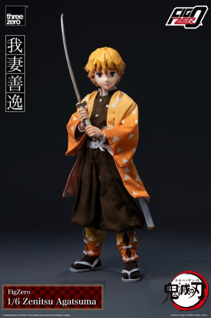 Figura oficial FigZero de Zenitsu Agatsuma a escala 1/6 basada en Demon Slayer: Kimetsu no Yaiba con uniforme de tela y espada Nichirin.