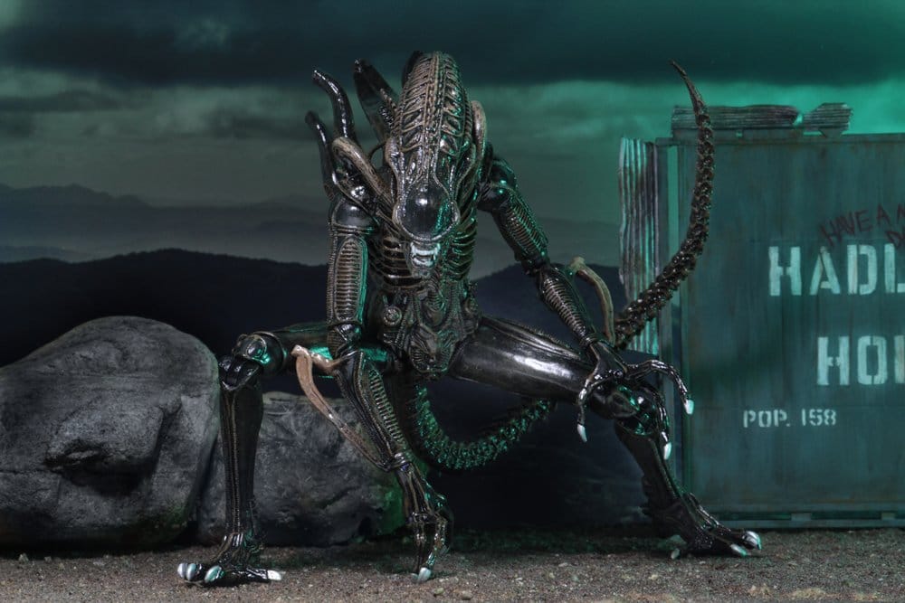 Detalle frontal del Xenomorph Warrior Brown de NECA con mandíbula articulada y diseño realista