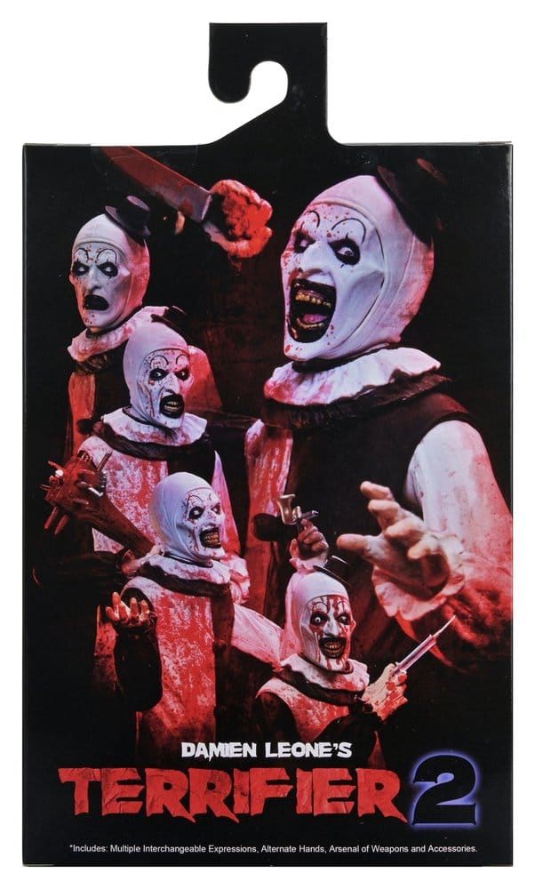 Figura Art the Clown Terrifier 2 NECA con accesorios intercambiables y armas
