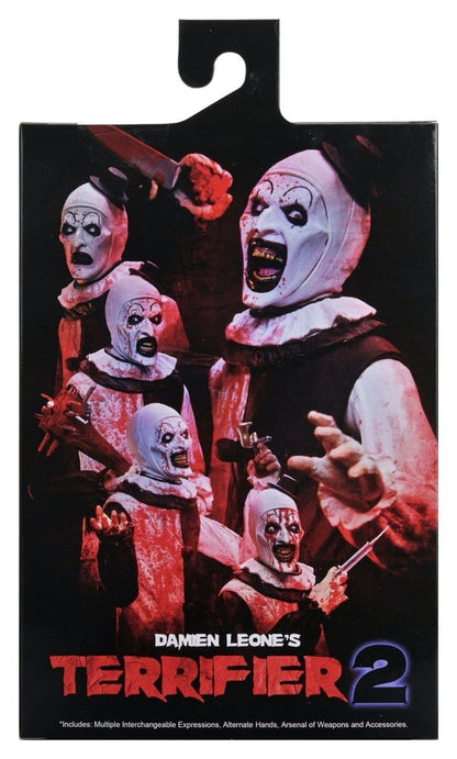 Figura Art the Clown Terrifier 2 NECA con accesorios intercambiables y armas