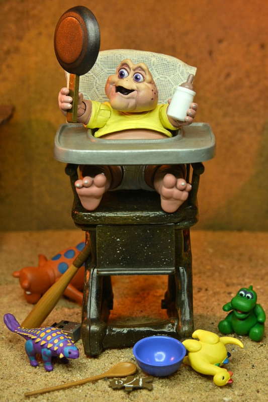 Figura coleccionable Baby Sinclair NECA Ultimate escala 18 cm basada en la serie Dinosaurs.