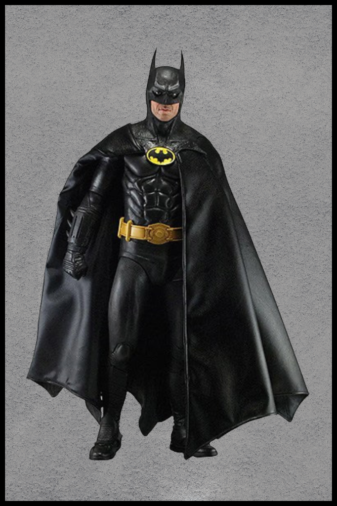 Figura de Batman 1989 de NECA escala 1/4 con traje negro y capa, versión Michael Keaton.