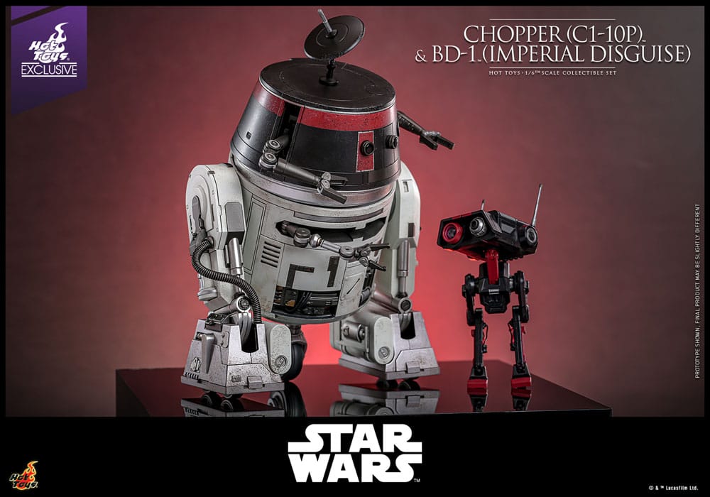 Figura BD-1 Imperial Disguise Hot Toys con detalles y accesorios intercambiables.
