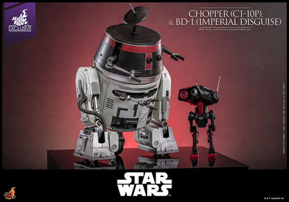 Figura BD-1 Imperial Disguise Hot Toys con detalles y accesorios intercambiables.