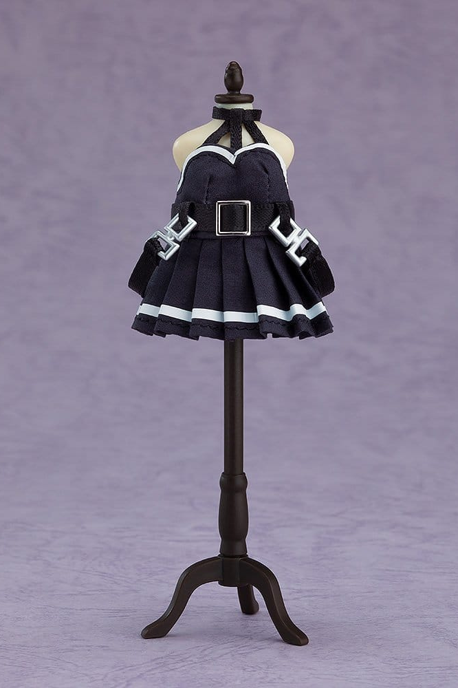Set de ropa y accesorios para Nendoroid Doll de Übel de Frieren: Beyond Journey's End, fabricado por Good Smile Company, con vestido negro de detalles blancos, brazaleta y ropa interior, sin figura incluida.