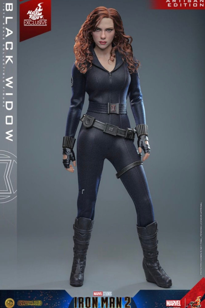 Figura Black Widow Artisan Edition Hot Toys escala 1/6 de Iron Man 2 con cabello implantado artesanalmente