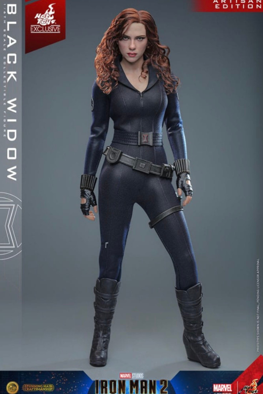 Figura Black Widow Artisan Edition Hot Toys escala 1/6 de Iron Man 2 con cabello implantado artesanalmente