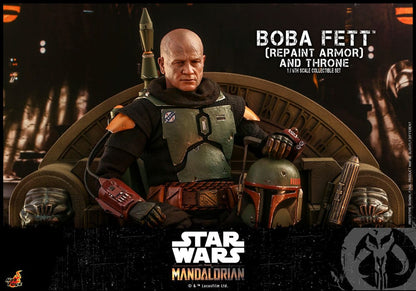 Figura Boba Fett Hot Toys con rifle, bláster y trono edición especial Star Wars.