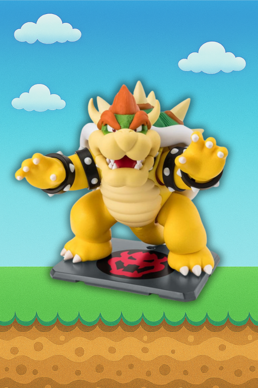 Figura articulada Bowser S.H. Figuarts de Bandai Tamashii Nations con base decorativa.