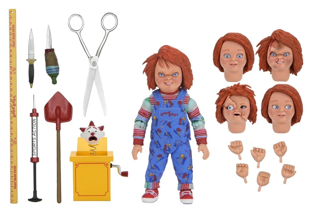 Figura Chucky NECA Child's Play 2 junto a caja Good Guy incluida