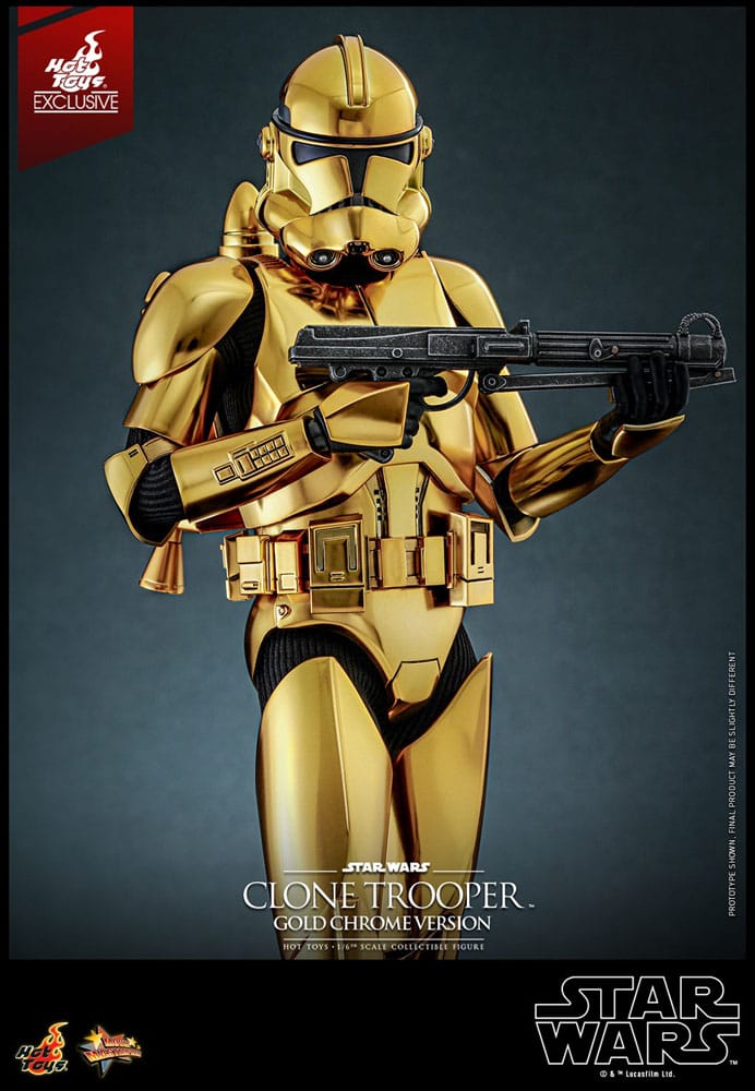 Clone Trooper Gold Chrome Version Hot Toys 1/6 con cascos intercambiables
