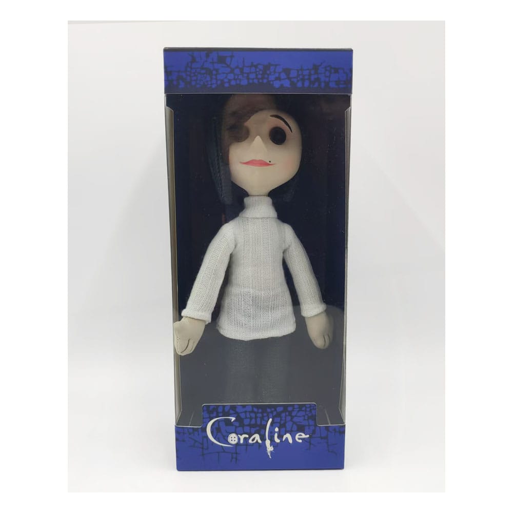 Peluche Coraline Other Mother en caja con ventana.