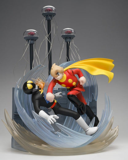 Estatua Cyborg 009 con efecto de movimiento y escena de combate dinámica