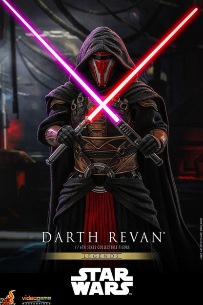 Figura Darth Revan Hot Toys escala 1/6 con sables LED y túnica Star Wars Legends