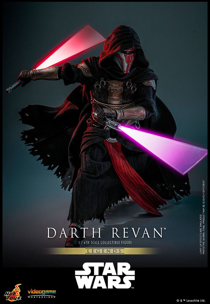 Figura articulada Darth Revan Hot Toys con sables de luz LED Star Wars Legends