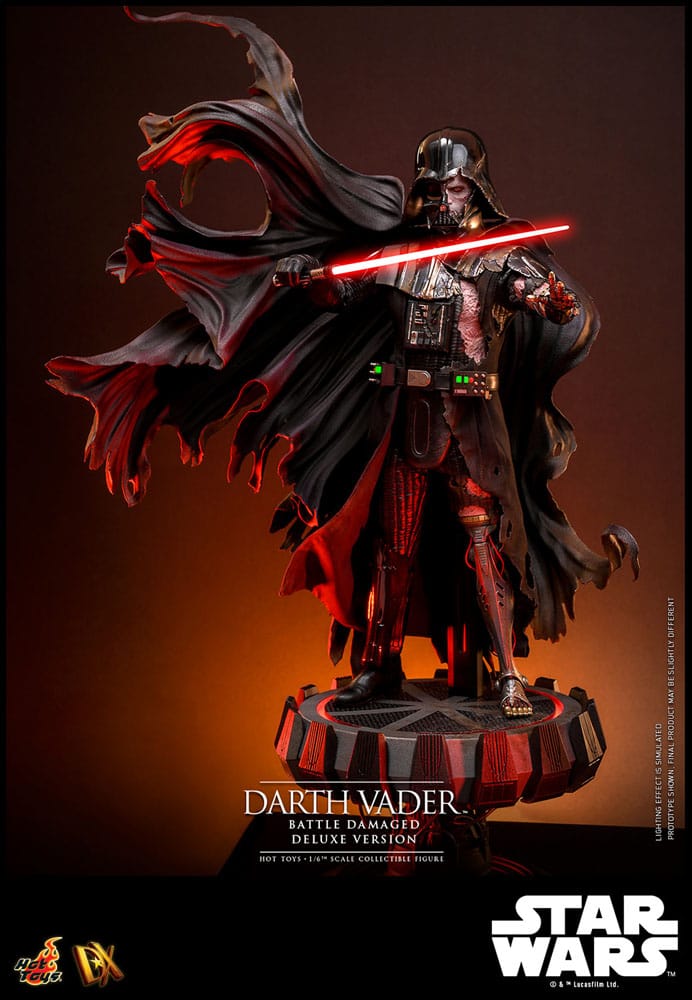 Detalles de cabeza dañada y accesorios exclusivos de Darth Vader Battle Damaged Deluxe