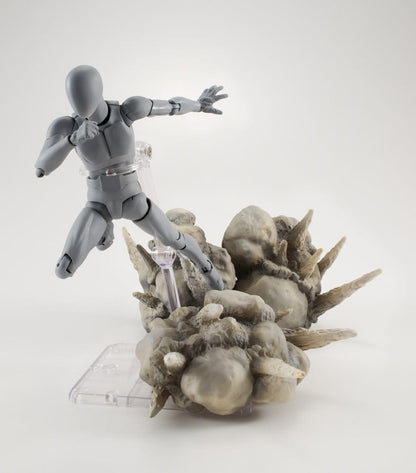 Efecto explosión Tamashii utilizado con figura articulada en escena de combate