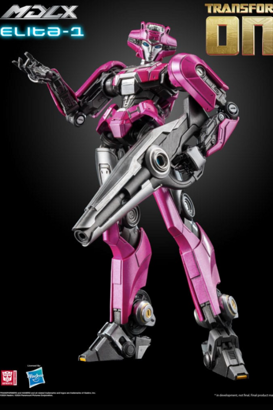 Figura Elita-1 de 13 cm Transformers MDLX Threezero en pose frontal con fondo negro.