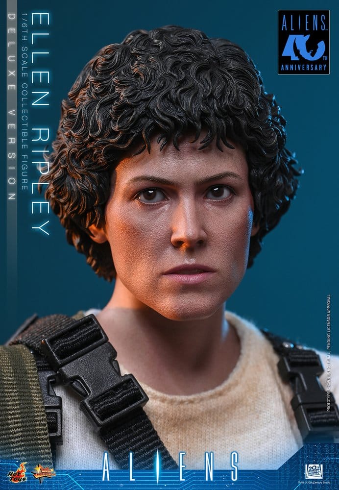 Detalle del rostro de Ellen Ripley Deluxe Hot Toys basada en Sigourney Weaver en Aliens 1986