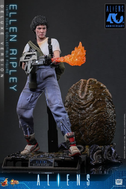 Figura Ellen Ripley Deluxe Hot Toys Aliens Movie Masterpiece escala 1/6 con rifle de pulso M41A y lanzallamas M240