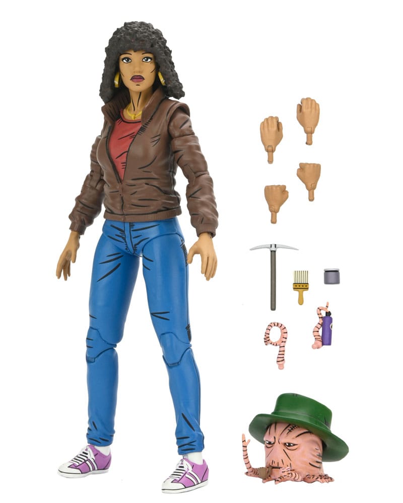 Figura articulada de April O'Neil de NECA con accesorios inspirada en Teenage Mutant Ninja Turtles.