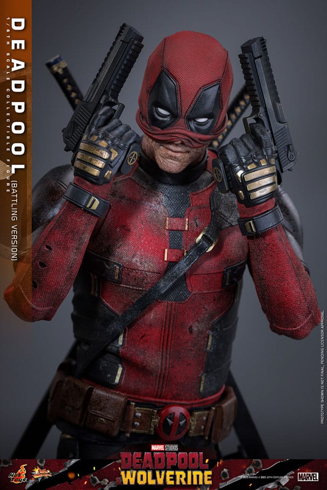 Figura articulada Deadpool Battling Version Hot Toys – Escena de combate con espadas desenfundadas | Escala 1/6 Marvel