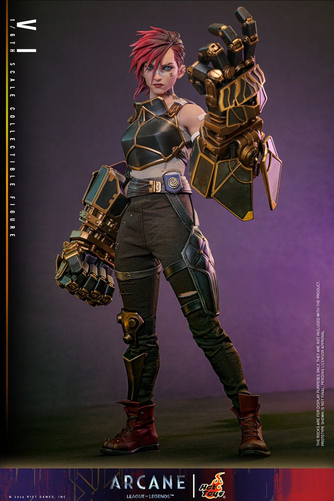 Accesorios y efectos hextech incluidos en la figura de Vi de Hot Toys.