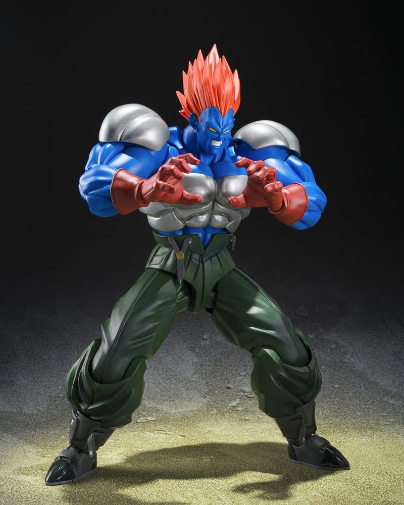 Detalle figura Fusion Android 13 con rostro azul y musculatura definida Dragon Ball Z