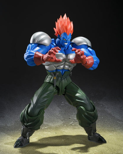 Detalle figura Fusion Android 13 con rostro azul y musculatura definida Dragon Ball Z