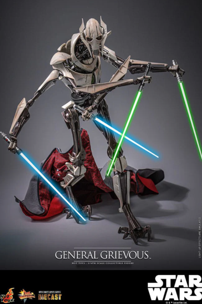 Figura Hot Toys de General Grievous Star Wars con sables láser iluminados