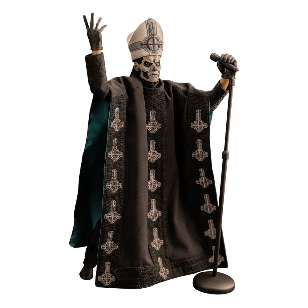 Figura articulada Papa Emeritus II con brazos abiertos – vestimenta ceremonial negra