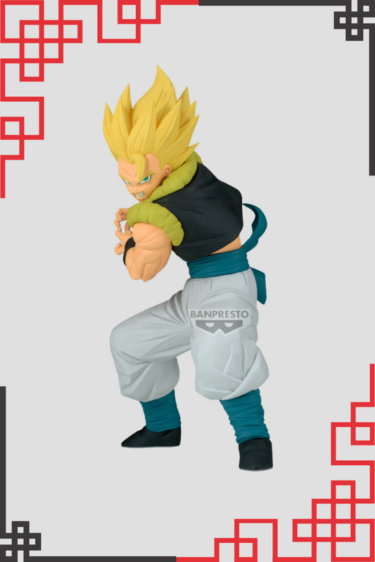 Figura Gogeta Grandista Dragon Ball Super vista frontal, transformación Super Saiyan, Banpresto.