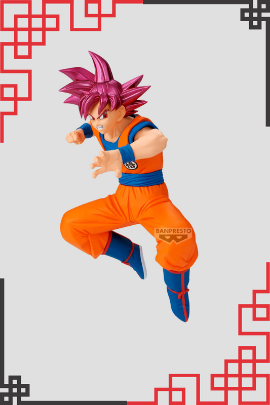 Figura de Goku Super Saiyan God en pose de combate – Dragon Ball Super 12 cm