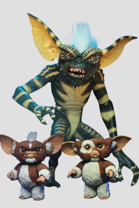 Set Gremlins Evolution 40 Aniversario de NECA con figuras articuladas de Gizmo, Mogwai y Gremlin