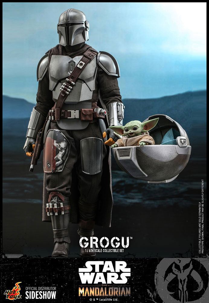 Figura Grogu Hot Toys junto a The Mandalorian Star Wars escala 1/6